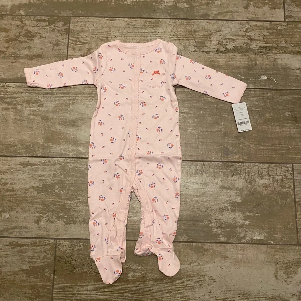 Carter’s Pink Floral Footie Pajamas 9 Months New With Tag